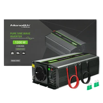 Convertisseur de tension monolithique Qoltec | 600 W | 1200 W | 12 V à 230 V | Courant sinusoïdal pur