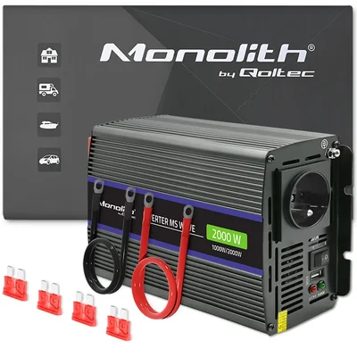 Convertisseur de tension Qoltec Monolith 2000 MS Wave | 12 V à 230 V | 1000/2000 W | USB