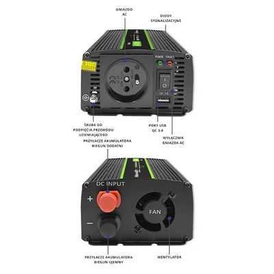 Convertitore di tensione monolitico Qoltec | 600W | 1200W | da 12V a 230V | Onda sinusoidale pura