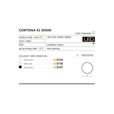 CORTONA 41 3000K Lampada da soffitto, nera