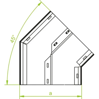 Coude double voie galvanisé 45 degrés largeur 250mm hauteur 48mm