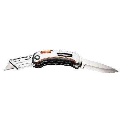 Couteau utilitaire pliant, lame trapézoïdale + couteau, étui en nylon + 5 lames