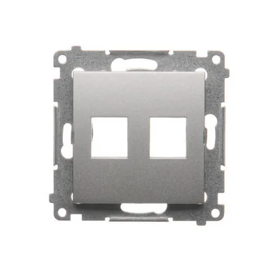 Cover for data communication sockets on Keystone, flat, double (module), silver (metallic)