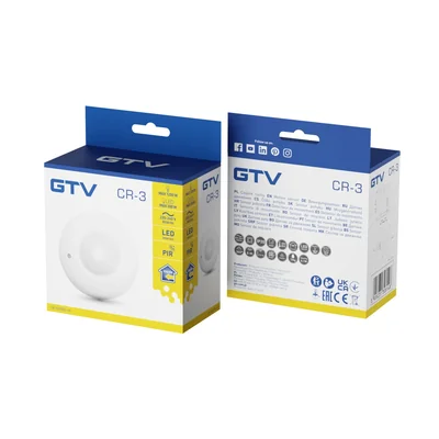 CR-3 MOTION SENSOR, max. 1200W, AC 220-240V, 50/60Hz, OPERATING ANGLE 360*, RANGE 6m ± 2.2-4m, IP20, WORKS WITH LED, SURFACE-MOUNTED, WHITE