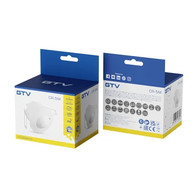 CR-5 MINI MOTION SENSOR max. 800W, AC 220-240V, 50/60Hz, OPERATING ANGLE 360*, RANGE 6m ± 2.5-4m, IP20, WORKS WITH LED, RECESSED MOUNT, WHITE