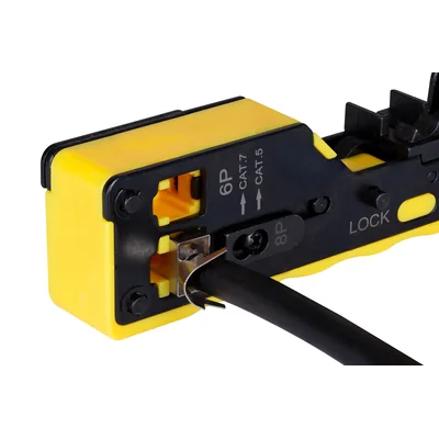 Crimping tool for EZ and BW RJ45 pass-through plugs
