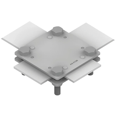 Cross connector 2 plates 4 x M8 tape width 50mm, hot-dip galvanized