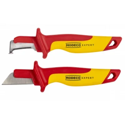 Cuchillo de electricista aislado, hoja de gancho con pie VDE de 180 mm