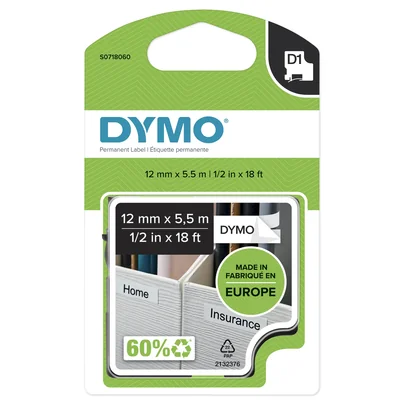 D1 Tape - 12 mm x 5.5 m - PERMANENT POLYESTER, black / white