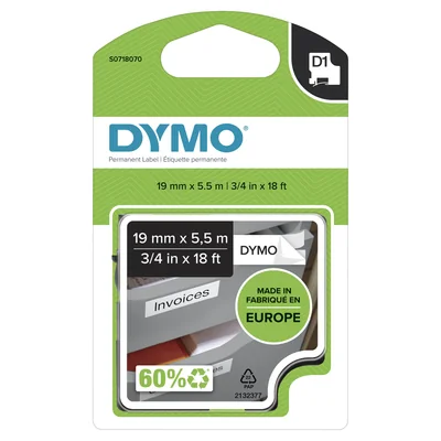 D1 Tape - 19 mm x 5.5 m - PERMANENT POLYESTER, black / white