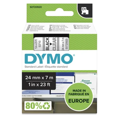D1 Tape - 24 mm x 7 m, black / transparent