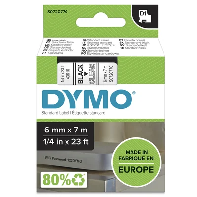D1 Tape - 6 mm x 7 m, black / transparent