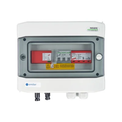 DCAC hermetická IP65 EMITER připojovací deska s DC Dehn 1000V svodič přepětí typ 1+2 1 x PV string 1 x MPPT AC Dehn svodič přepětí typ 1+2 10A 3-F