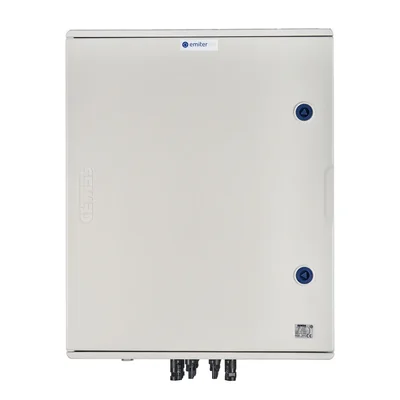 DCAC hermetická IP66 EMITER připojovací deska s DC Dehn 1000V svodič přepětí typ 1+2 4 x PV string 4 x MPPT AC Dehn svodič přepětí typ 1+2 100A 3-F FR 100A