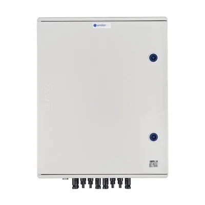 DCAC hermetická IP66 EMITER připojovací deska s DC Dehn 1000V svodič přepětí typ 1+2 5 x PV string 5 x MPPT AC Dehn svodič přepětí typ 1+2 100A 3-F FR 100A