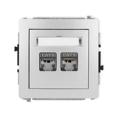 DECO Doppel-Computerbuchse, 2x RJ45, Cat. 6, geschirmt, 8-polig, silbermetallic