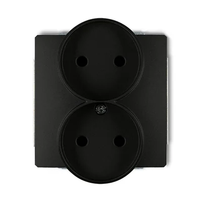 DECO Doppelsteckdosenmechanismus für Rahmen ohne Erdung 2x2P (Stromkreisblenden) schwarz matt