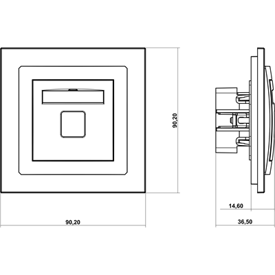 DECO Mechanismus der Computersteckdose, einzeln schwarz, 1xRJ45