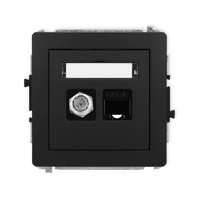 DECO Single antenna socket mechanism, type F (SAT) + single computer sockets, 1xRJ45, cat. 5e, 8-pin, matte black