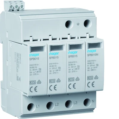 Descargador de sobretensiones de varistor SPD T2 4P 3+1 TN-S/TT 20kA 1,35kV