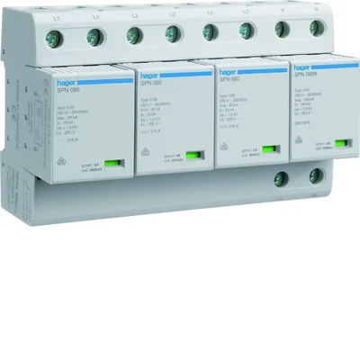 Descargador de sobretensiones SPD T1 combinado 4P TT, 100 kA, Up≤1,5 kV, contacto de señal