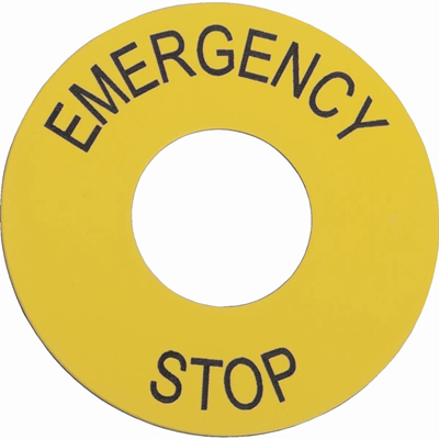Description plate yellow round fi60mm EMERGENCY STOP