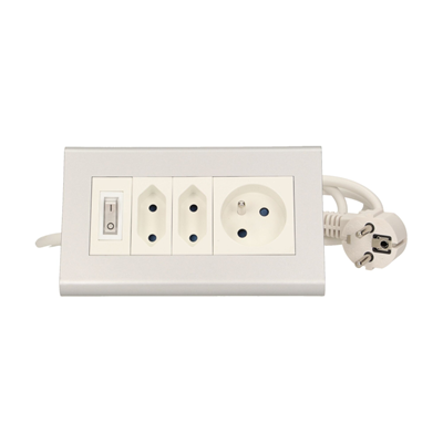 Desk extension cord with switch, 2x2.5A 2P/II, 1x16A 2P+Z silver