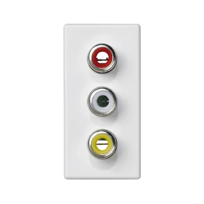 deska K45/2 konektory 3x RCA (CINCH) 22,5x45mm + vložky, šroubovací svorky, čistě bílá
