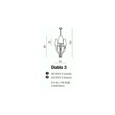 DIABLO Pendant lamp E14 IP20 silver with white lampshades