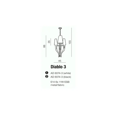 DIABLO Pendant lamp E14 IP20 silver with white lampshades
