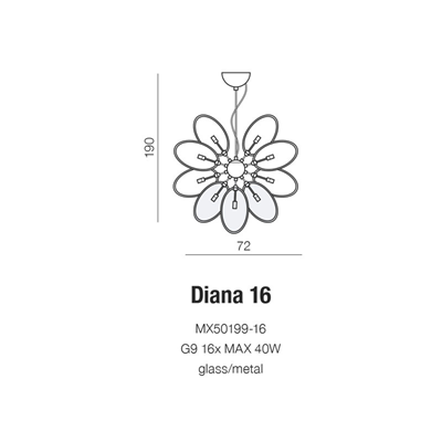 DIANA Suspension G9 IP20 argent avec abat-jour fumés