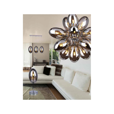 DIANA Suspension G9 IP20 argent avec abat-jour fumés