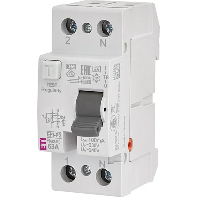 Диференціальний автоматичний вимикач EFI-P2R A 63/0.1 - з функцією скидання
