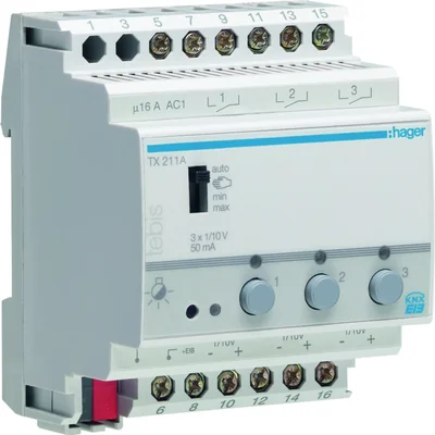 Dimmer a commutazione 1x10V 50 mA, 3 canali, 4 moduli