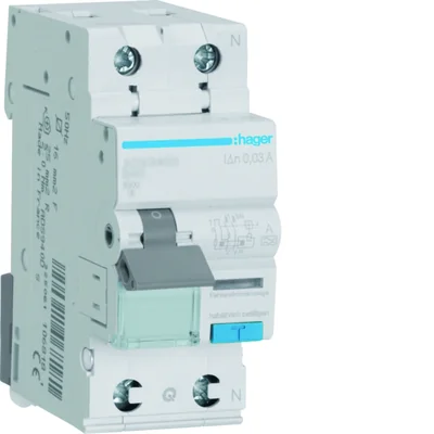 Disjoncteur à courant résiduel RCBO avec élément de surintensité 1P+N 6kA B 25A/30mA type A QC