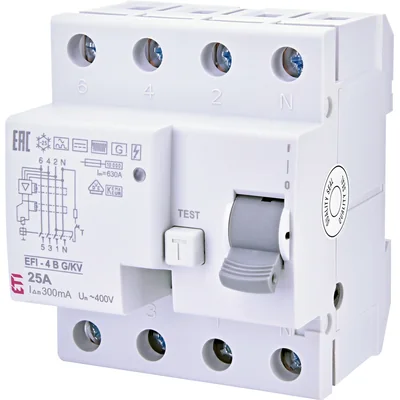 Disjoncteur différentiel EFI-4 B G/KV 25/0,3 type B, temporisation courte