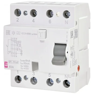 Disjoncteur différentiel EFI-P4 eV 63/0,03 pour bornes de recharge de véhicules électriques