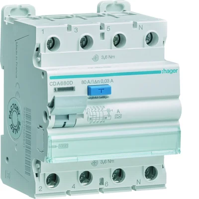 Disjoncteur différentiel triphasé + neutre 80 A 30 mA 10 kA A