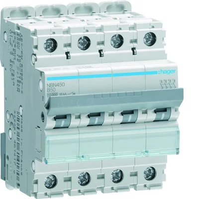 Disjoncteur MCB 10kA 4 pôles 50A Caractéristique B