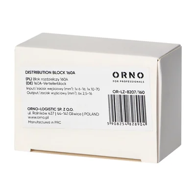 Distribution block 160A, input terminal 1x16 and 1x70mm2, output terminals 6x16mm2, convenient mounting on a DIN rail