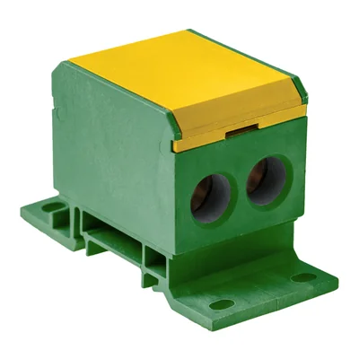 Distribution block, Al/Cu, 2x6-70mm2 / 2x2.5-50mm2, 1x2.5-25mm2, 160A, 600V, yellow-green
