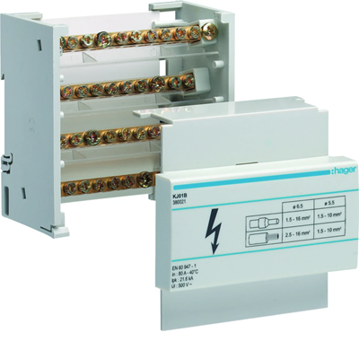Distribution block In=80A 4P 21kA 1x16/8x10