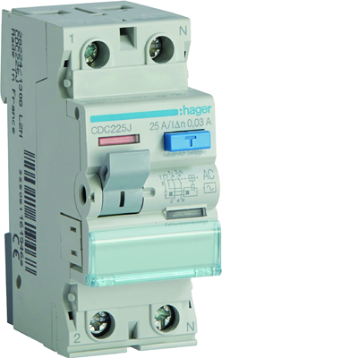 Disyuntor de corriente residual 2P, 25A, 30mA