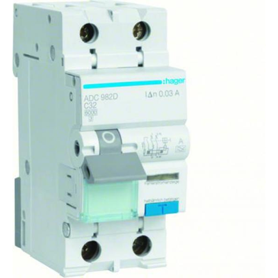 Disyuntor de corriente residual con componente sobrecorriente. C/6kA 32A 30mA 2 polos tipoAC