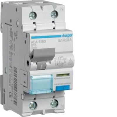 Disyuntor de corriente residual con elemento de sobrecorriente 1P+N 10kA B 16A/30mA Tipo A RCBO