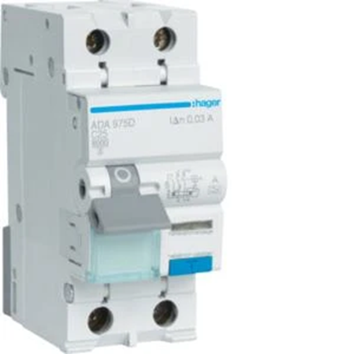 Disyuntor de corriente residual con elemento de sobrecorriente C/6kA 25A 30mA 2 polos. escribe un