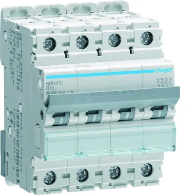 Disyuntor MCB 10kA 4 polos 10A Característica B