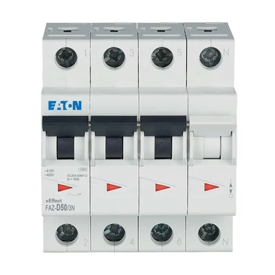 Disyuntor tipo D, 1 velocidad + N, 50A, D-Char FAZ-D50/3N