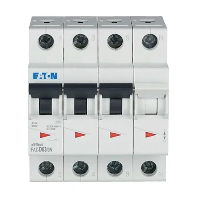 Disyuntor tipo D, 1 velocidad + N, 63A, D-Char FAZ-D63/3N