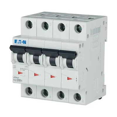 Disyuntor tipo D, 4 polos, 50 A, D-Char FAZ-D50/4